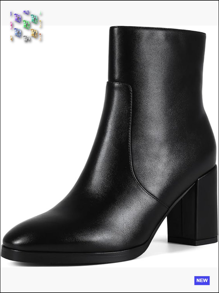 Chunky Heeled Ankle Boots Side Zip Block Heel Booties Round Toe Office